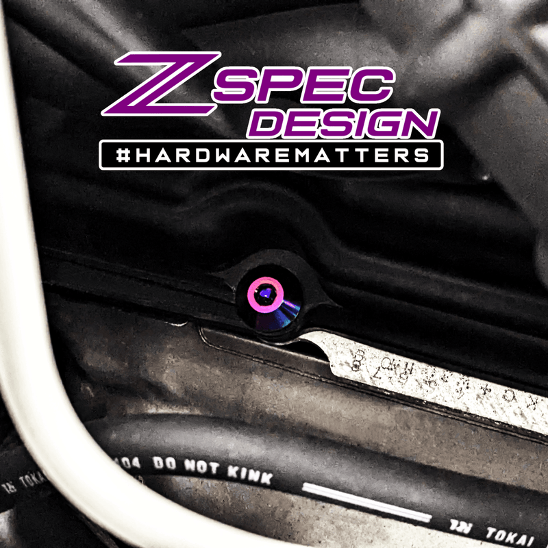 Load image into Gallery viewer, Burnt titanium valve cover bolt installed on Nissan 350Z/370Z and Infiniti G35/G37 series engines.