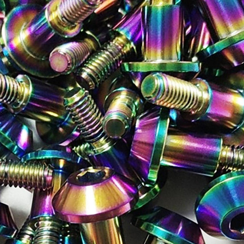 Cargue la imagen en el visor de la galería, ZSPEC burnt titanium valve cover bolts for Nissan 350z and G35 (VQ35DE/HR), featuring a multicolored iridescent finish.