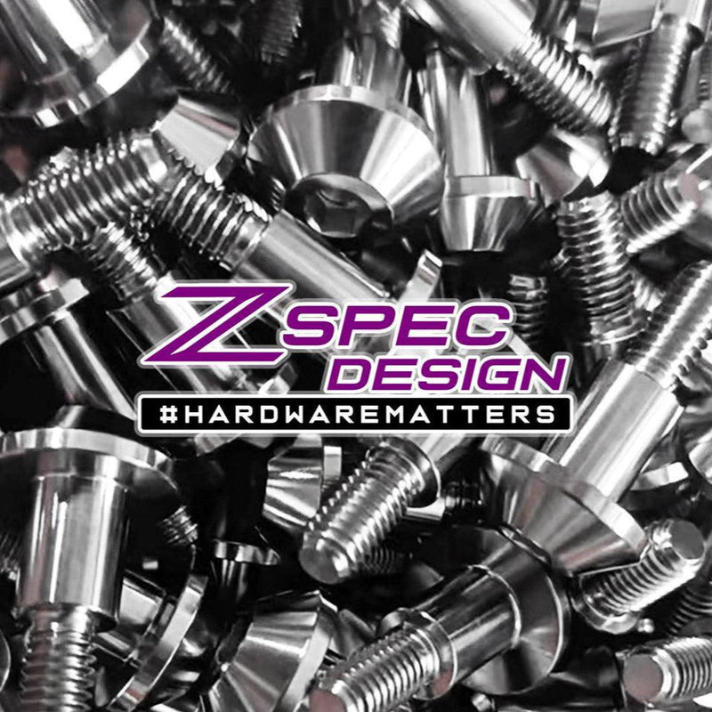 Load image into Gallery viewer, Shiny silver titanium valve cover bolts for Nissan/Infiniti VQ engines, featuring a ZSPEC Design logo overlay.