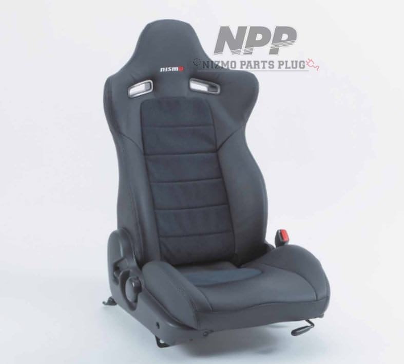 Load image into Gallery viewer, Black Nismo leather bucket seat for Nissan Skyline R34 GTR. High-back racing style with Nismo logo.