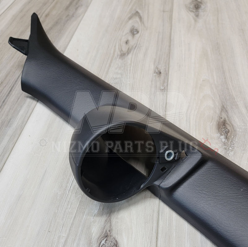 Load image into Gallery viewer, Black RH A-pillar trim for Nissan S15 Silvia, featuring an integrated circular gauge pod mount.