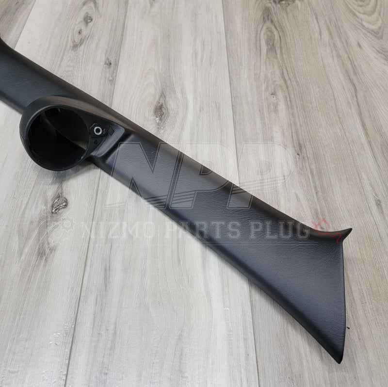 Load image into Gallery viewer, Black RH A-pillar trim for Nissan S15 Silvia with integrated boost gauge mount, shown on a wood-look surface.