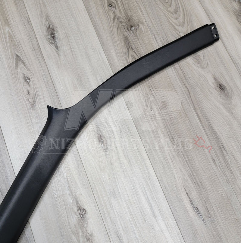 Load image into Gallery viewer, Black Nissan R34 Skyline coupe right-hand interior A-pillar trim piece in excellent condition.