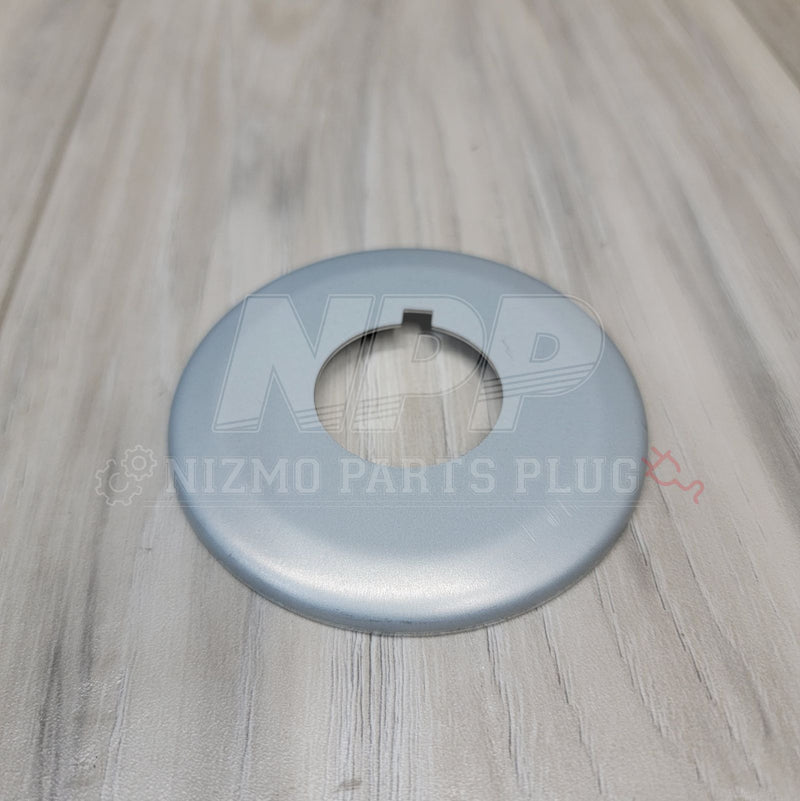 Load image into Gallery viewer, Silver Nissan RB engine crankshaft sprocket key washer plate for R32, R33, and R34 engines on a wood background.