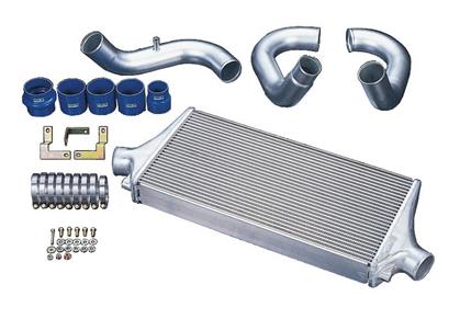 HKS R Type Intercooler, Factory Replacement kit including intercooler, hoses, brackets, and hardware.