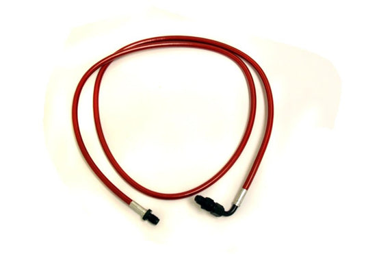 Red braided steel clutch line for 240SX A/T to M/T conversion by Agency Power with black fittings. New condition.