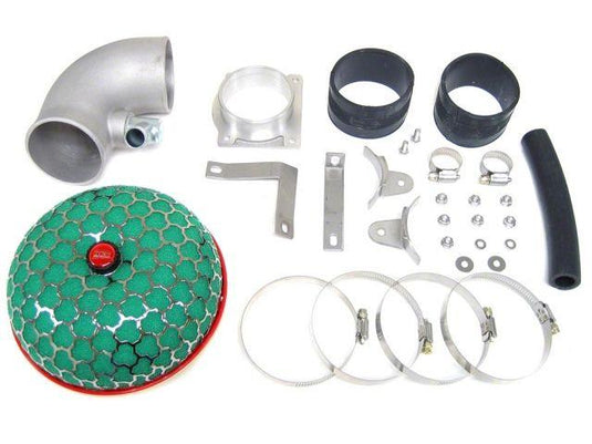HKS SMF Reloaded intake for Nissan S13 SR20DET, featuring a green filter, metal piping, and included hardware.