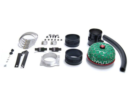HKS SMF Reloaded air intake kit for S13 Nissan 240SX, including green mushroom filter, brackets, and hardware.