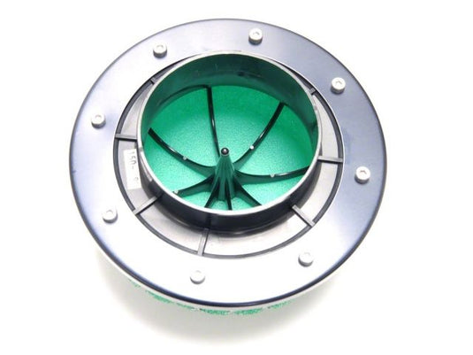 HKS SMF Reloaded air intake for S13 240SX. Features black housing, silver trim, and vibrant green foam filter element.