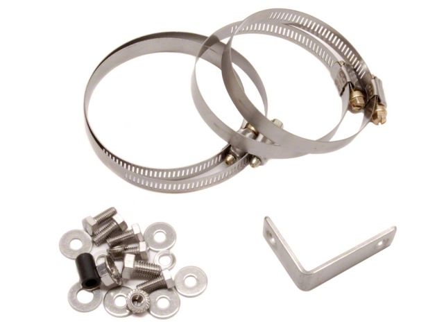 Load image into Gallery viewer, HKS Racing Suction mounting hardware for Nissan S14/S15: two metal hose clamps, silver brackets, bolts, and washers.
