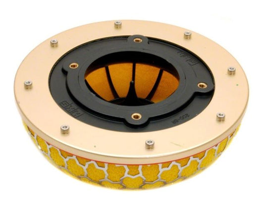 HKS air filter element for Nissan S14/S15, gold and black with yellow honeycomb mesh, new condition.