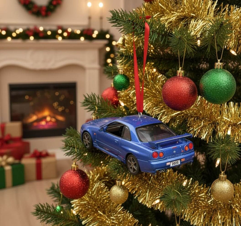 Cargue la imagen en el visor de la galería, Adorno navideño de recuerdo Hallmark del Nissan Skyline GT-R R34 de 1999 - Edición limitada de metal fundido a presión
