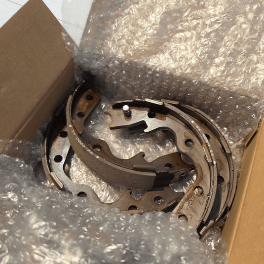 New Pitwork rear brake shoe set for Nissan Skyline GTR R32, R33, R34 in original cardboard box with bubble wrap.