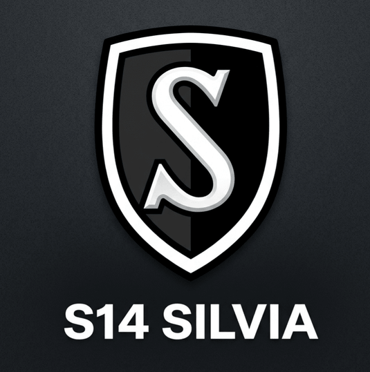 Logo with a shield shape and the letter 'S' on a black background, accompanied by 'S14 SILVIA'.