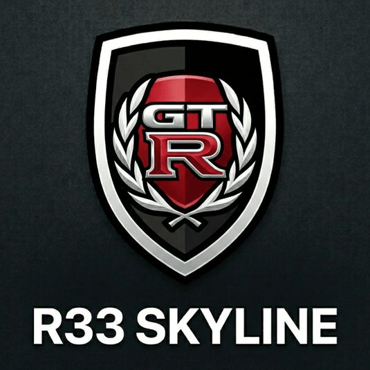 GT R logo on a black background with 'R33 SKYLINE' text below