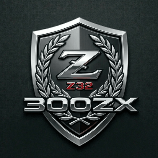 Metallic emblem with 'Z' and '300ZX' text on a dark background