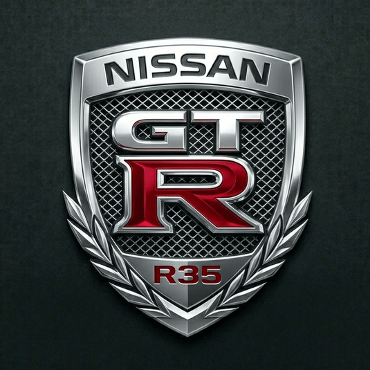 Nissan GT-R R35 logo on a dark background