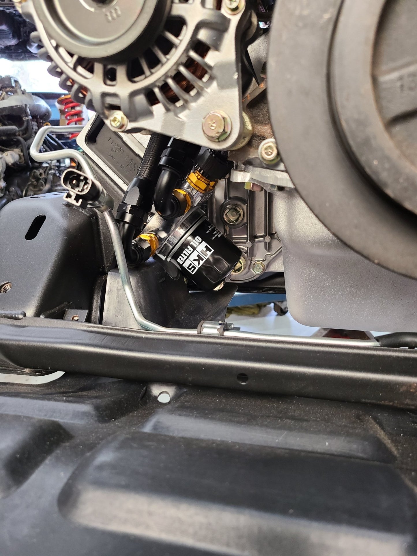 U.P.G Skyline GTR oil filter relocation kit with Greddy oil cooler adapter