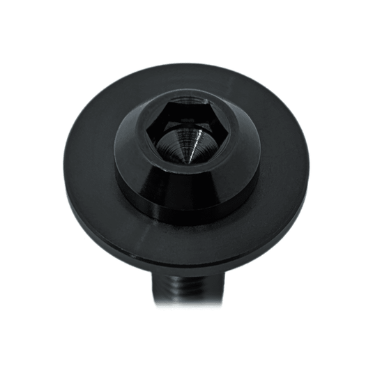 Black Grade-5 titanium engine cover fastener for '03-'09 Nissan 350Z (Z33), top-down view of hex bolt head.
