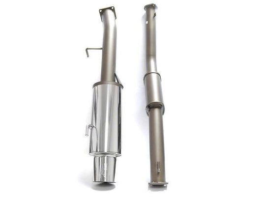HKS Hi-Power 85mm exhaust for S14, featuring two stainless steel piping sections with a polished muffler.