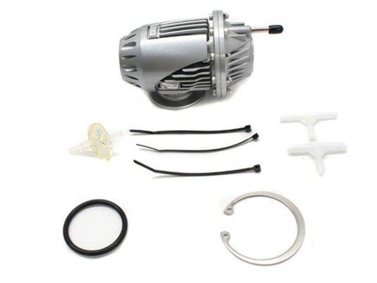 Silver HKS SSQV4 universal blow off valve kit with installation hardware, including ties, fittings, and O-ring.