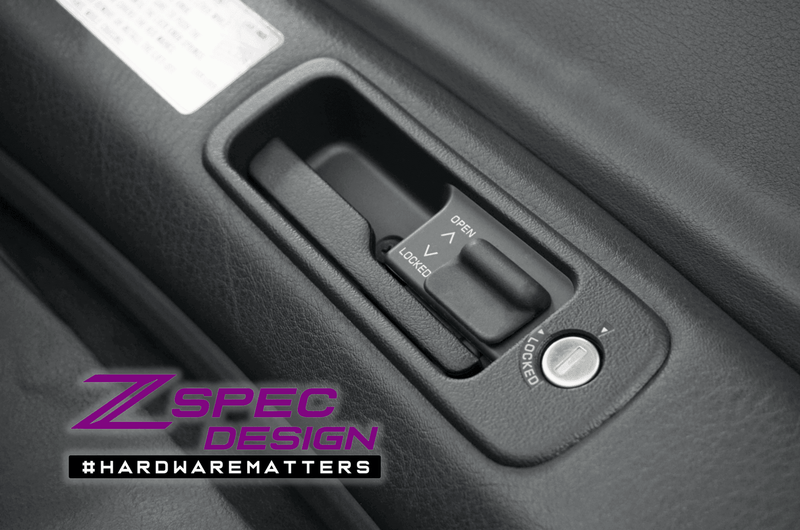 ギャラリービューアに画像をロードする, Black ZSPEC T-top handle finisher for 90-96 Nissan 300ZX Z32 with locking mechanism and engraved Open/Locked text.
