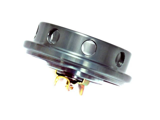 Grey HKS D1 Limited Edition oil filler cap for Mitsubishi, featuring a metallic finish and gold-tone spring clip.