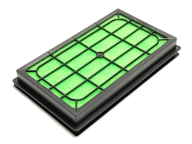 Load image into Gallery viewer, HKS drop-in air filter with a black frame and bright green filter element for Nissan engines, isolated on white.
