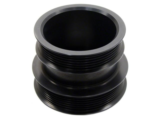 Load image into Gallery viewer, Black HKS GT supercharger drive pulley for Nissan 350Z VQ35DE, showing a multi-groove design on a white background.

