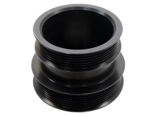 Black HKS GT supercharger drive pulley for Nissan 350Z VQ35DE, showing a multi-groove design on a white background.