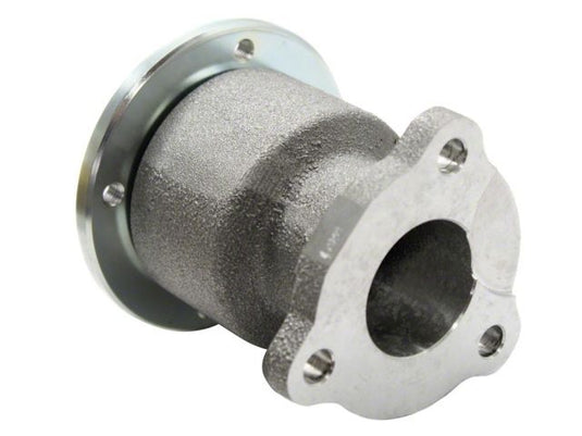HKS GT Supercharger metal adapter flange for Nissan 350Z VQ35DE, cast texture finish with machined ends.