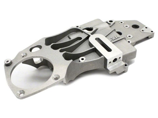 HKS supercharger mounting bracket for Nissan 350Z VQ35DE, raw aluminum finish, new condition.