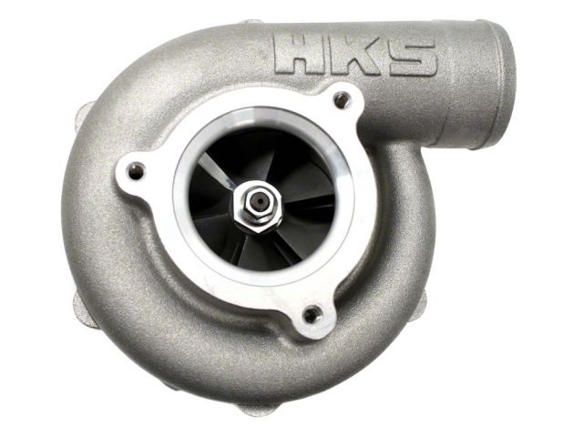 Load image into Gallery viewer, HKS GT silver supercharger unit for Nissan 350Z VQ35DE, showing matte finish and black internal turbine blades.
