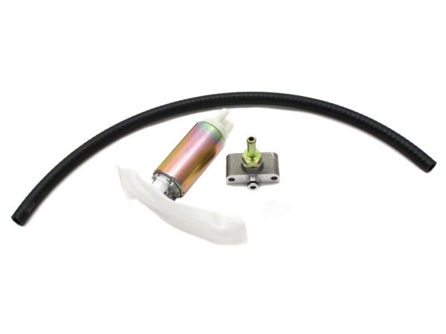 Load image into Gallery viewer, HKS fuel pump and mounting bracket for Nissan 350Z VQ35DE, includes black fuel hose and white filter sock.
