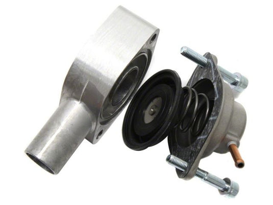 HKS supercharger bypass valve assembly for Nissan 350Z VQ35DE, featuring silver aluminum and black components.