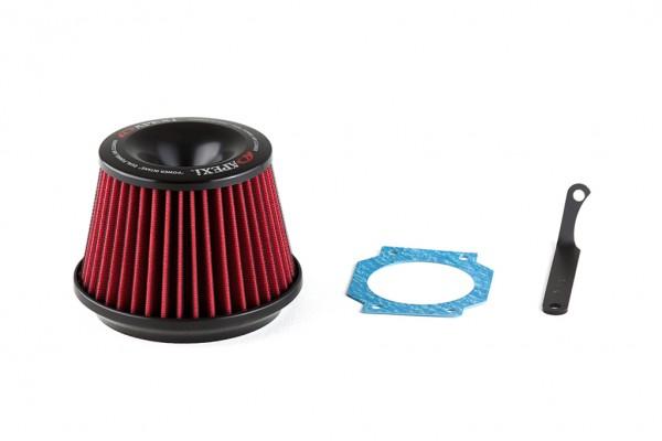 Load image into Gallery viewer, APEXi power intake kit for Nissan Skyline R33/R34. Red conical air filter with black base, gasket, and bracket.
