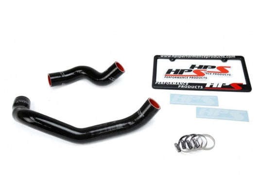 HPS black silicone radiator hose kit for 89-94 Nissan Skyline GTR R32 with clamps, stickers, and license plate frame.