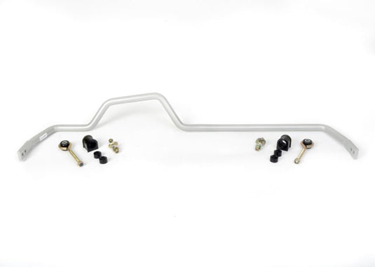Silver 24mm adjustable rear sway bar for Nissan Skyline R32 GTR, includes bushings and hardware.