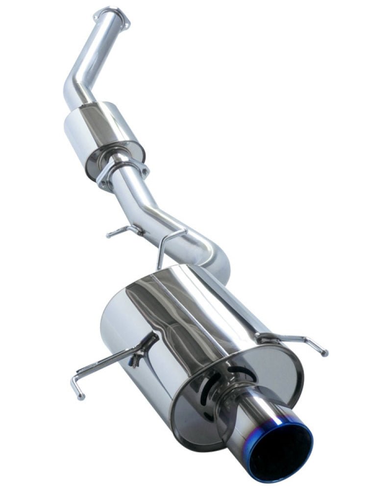 Load image into Gallery viewer, HKS Super Turbo muffler for Nissan BCNR33, featuring a polished stainless steel finish and a blue-burnt exhaust tip.
