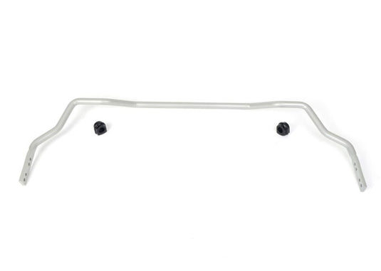 Whiteline 24mm adjustable silver front sway bar for R33 Nissan Skyline with two black bushings on white background.