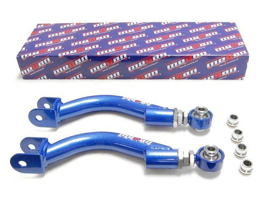 Megan Racing blue adjustable rear upper control arms for Nissan 240SX S14, new in box with hardware.