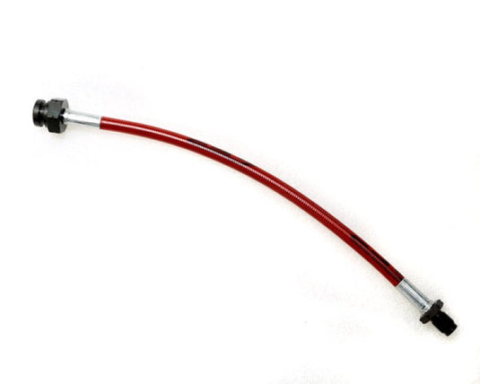 Red braided steel clutch line for 89-94 Nissan 240SX (S13) with black and silver fittings.