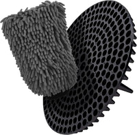WASH&WHIPS Chenille Premium Scratch-Free Microfiber Lint-Free Blue Wash Mitt 8" x 10"in & Black Pitstop Particle Interceptor