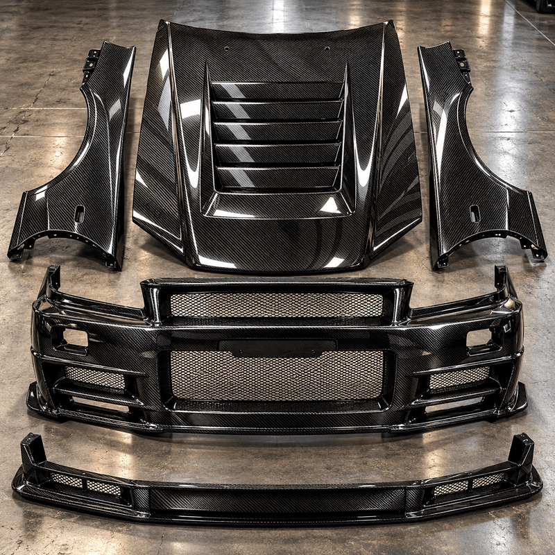 Load image into Gallery viewer, Full Carbon Fiber Z Tune Style Front End Conversion Kit for Nissan Skyline R34 GTT GTR

