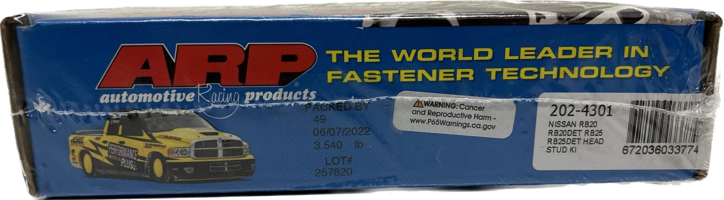 ARP Head Stud Kit #202-4301 packaging with branding and product details for Nissan RB series applications.