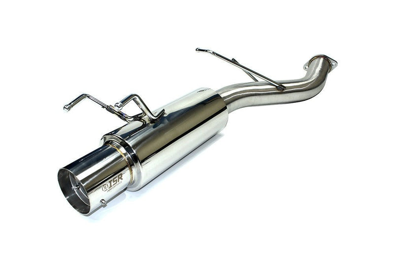 Load image into Gallery viewer, ISR Performance GT single exhaust for Nissan R32 GTS-T in polished stainless steel with branded tip.
