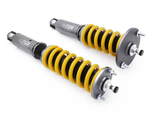 ISR Performance Pro Series coilovers for Nissan Skyline R32 GTST with yellow springs and grey mounts.