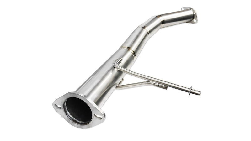 Load image into Gallery viewer, ISR titanium single exhaust section for Nissan 240sx S13. New silver finish, cylindrical pipe with welded hanger.
