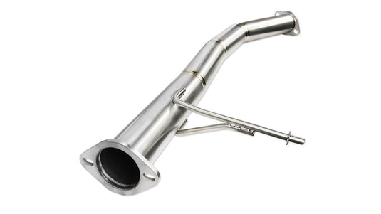 ISR titanium single exhaust section for Nissan 240sx S13. New silver finish, cylindrical pipe with welded hanger.
