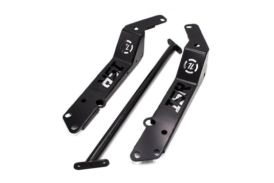 ISR Performance black front tension rod power brace for Nissan 240sx S14, showing two brackets and a support bar.